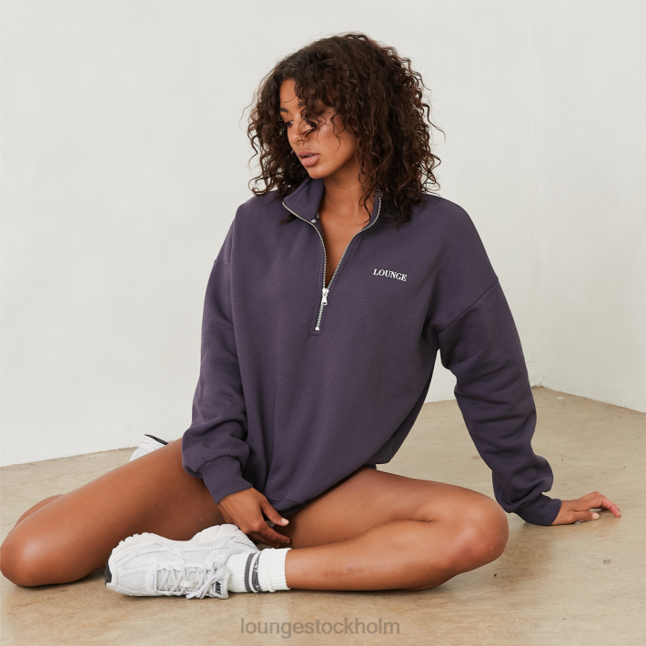 Lounge kvinnor rökt blå kläder FP6J874 väsentlig överdimensionerad tröja med kvarts blixtlås