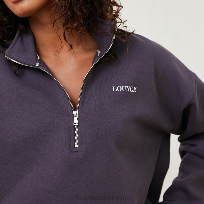 Lounge kvinnor rökt blå kläder FP6J874 väsentlig överdimensionerad tröja med kvarts blixtlås