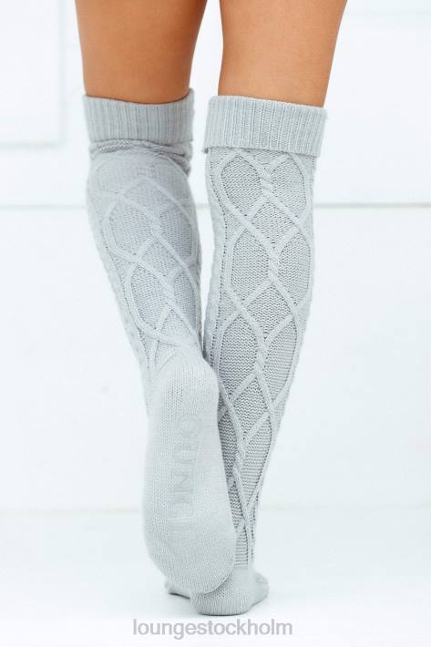 Lounge kvinnor grå kläder FP6J915 knähöga mysiga stickade strumpor