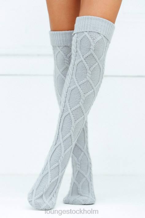 Lounge kvinnor grå kläder FP6J915 knähöga mysiga stickade strumpor