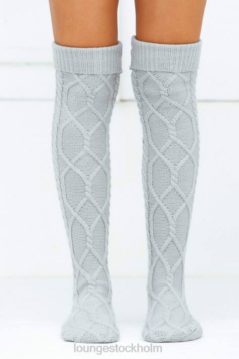 Lounge kvinnor grå kläder FP6J915 knähöga mysiga stickade strumpor