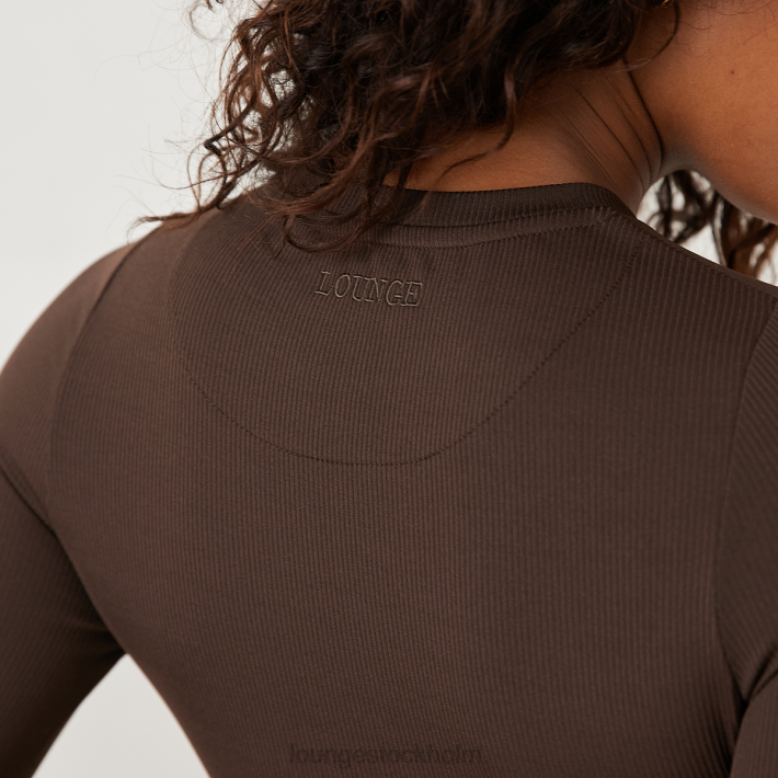 Lounge kvinnor espresso kläder FP6J841 väsentlig ribbad långärmad topp