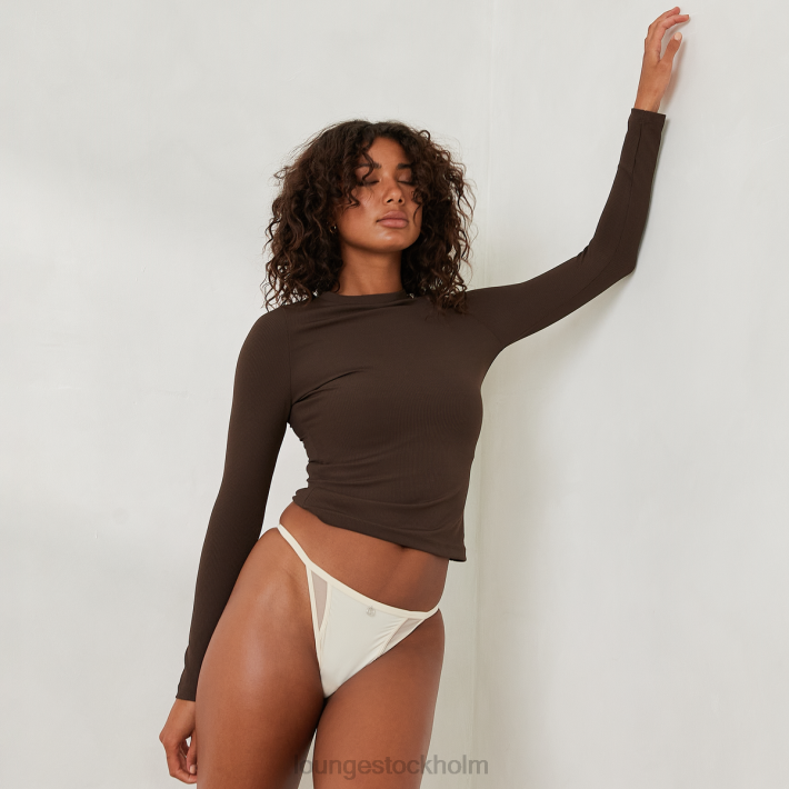 Lounge kvinnor espresso kläder FP6J841 väsentlig ribbad långärmad topp