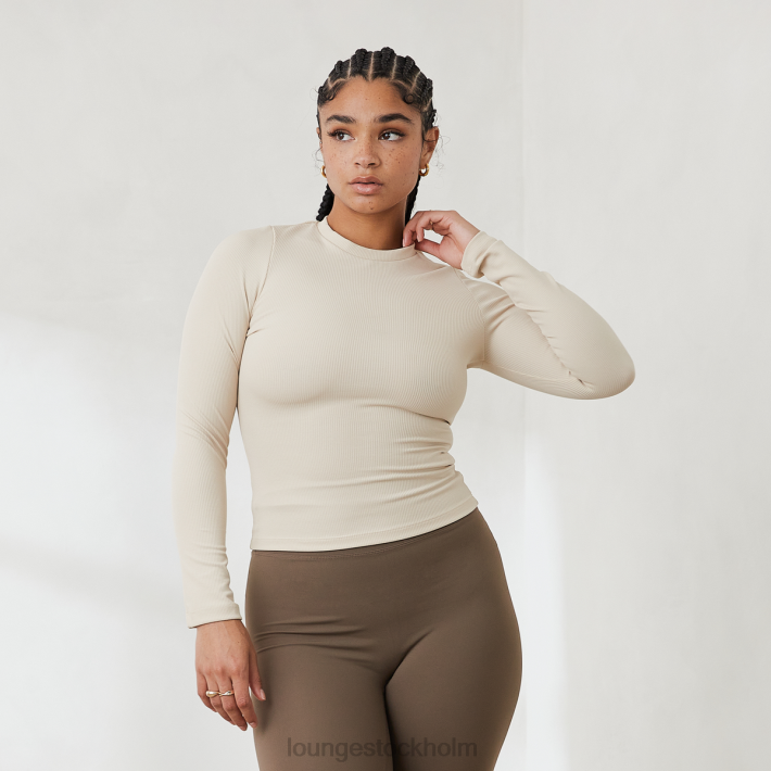 Lounge kvinnor grädde kläder FP6J842 väsentlig ribbad långärmad topp