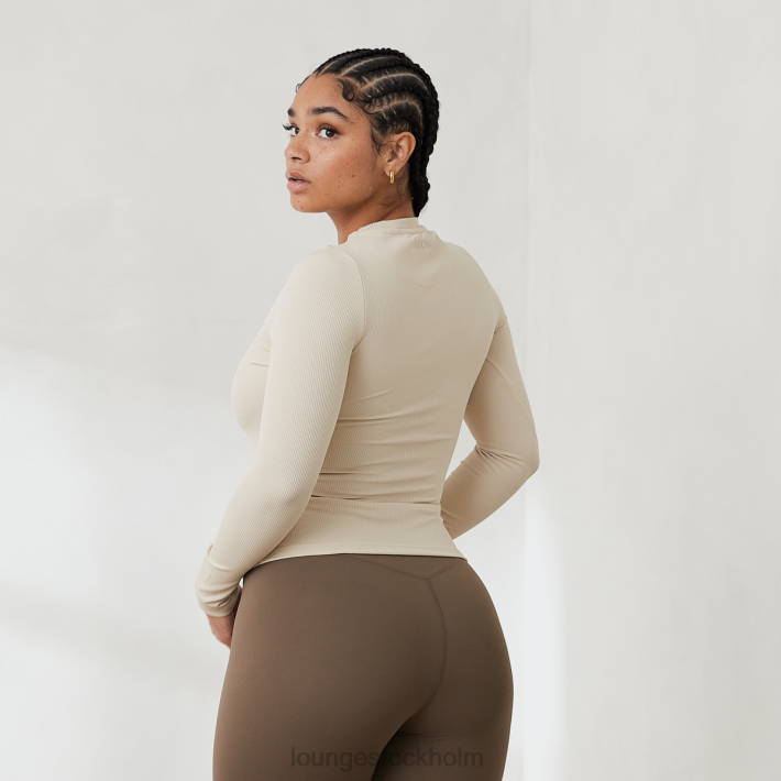 Lounge kvinnor grädde kläder FP6J842 väsentlig ribbad långärmad topp