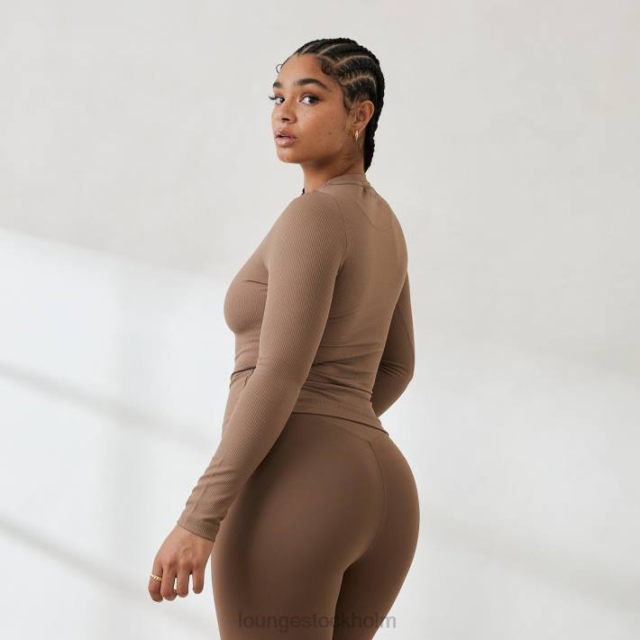 Lounge kvinnor kaffe kläder FP6J843 väsentlig ribbad långärmad topp