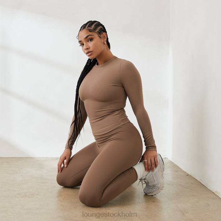 Lounge kvinnor kaffe kläder FP6J843 väsentlig ribbad långärmad topp