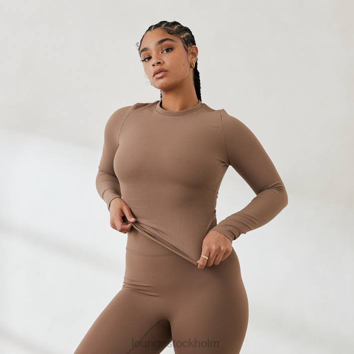 Lounge kvinnor kaffe kläder FP6J843 väsentlig ribbad långärmad topp