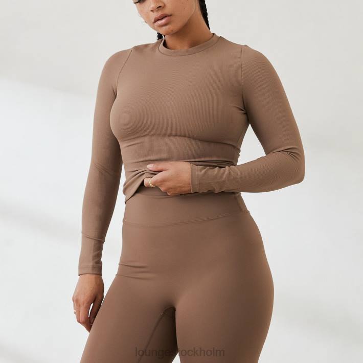 Lounge kvinnor kaffe kläder FP6J843 väsentlig ribbad långärmad topp