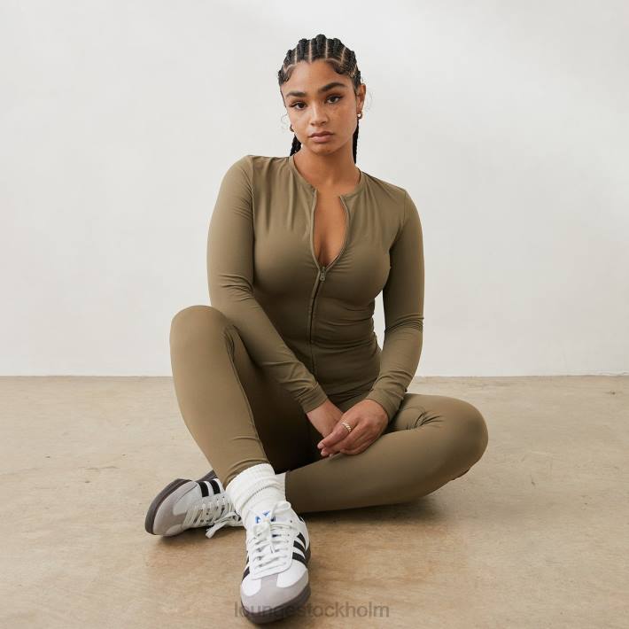 Lounge kvinnor oliv kläder FP6J851 väsentlig långärmad topp med dragkedja