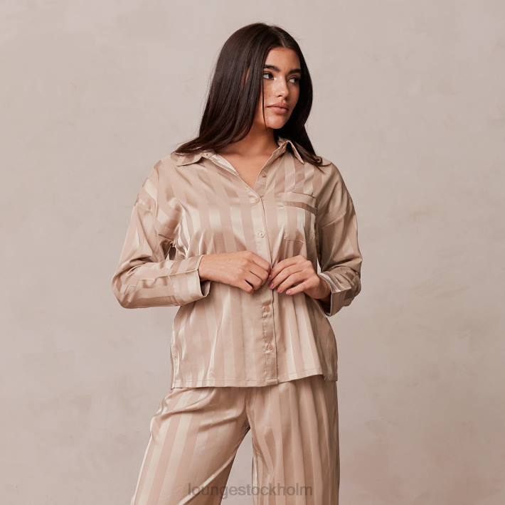 Lounge kvinnor mink kläder FP6J923 randig satin pyjamasskjorta
