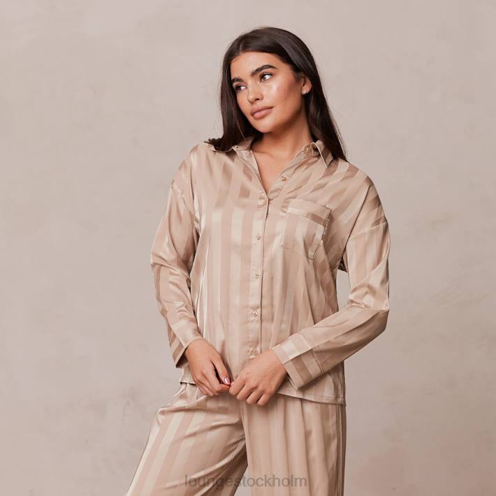 Lounge kvinnor mink kläder FP6J923 randig satin pyjamasskjorta