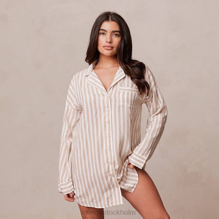 Lounge kvinnor mink kläder FP6J947 pinstripe oversized pyjamasskjorta & kalsonger set
