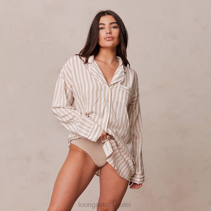 Lounge kvinnor mink kläder FP6J947 pinstripe oversized pyjamasskjorta & kalsonger set