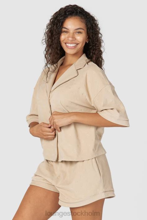 Lounge kvinnor mink kläder FP6J955 lyxig präglad pyjamasskjorta