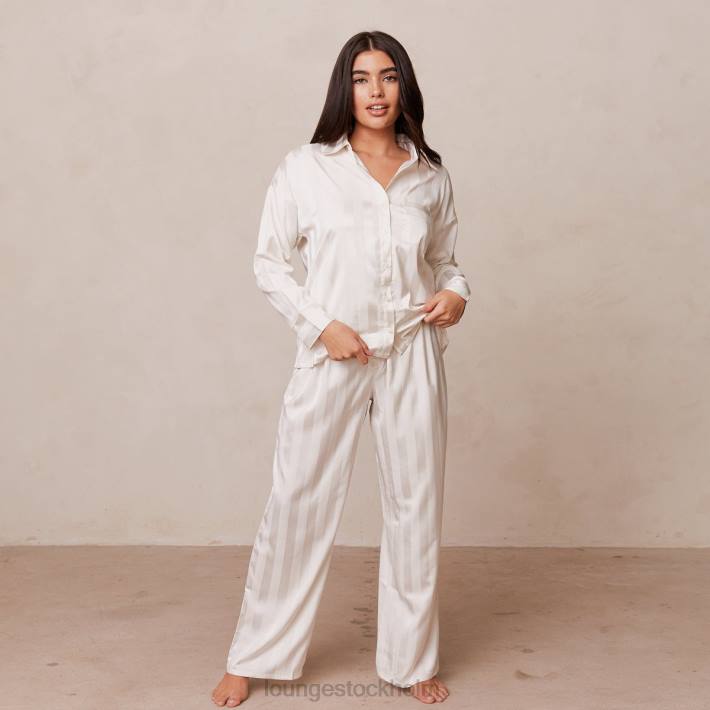 Lounge kvinnor pärla kläder FP6J930 randig satin pyjamasskjorta