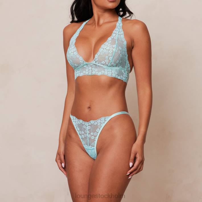 Lounge kvinnor aqua blå underkläder FP6J204 spets triangel BH & stringtrosa/kalsonger set