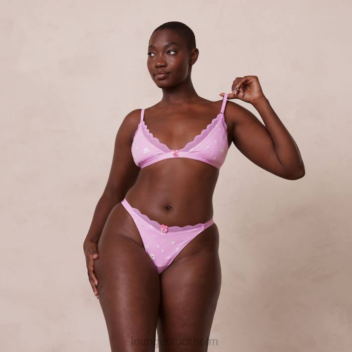 Lounge kvinnor lavendel rosa underkläder FP6J227 ribbad blommig triangel-bh & stringtrosa/trosa