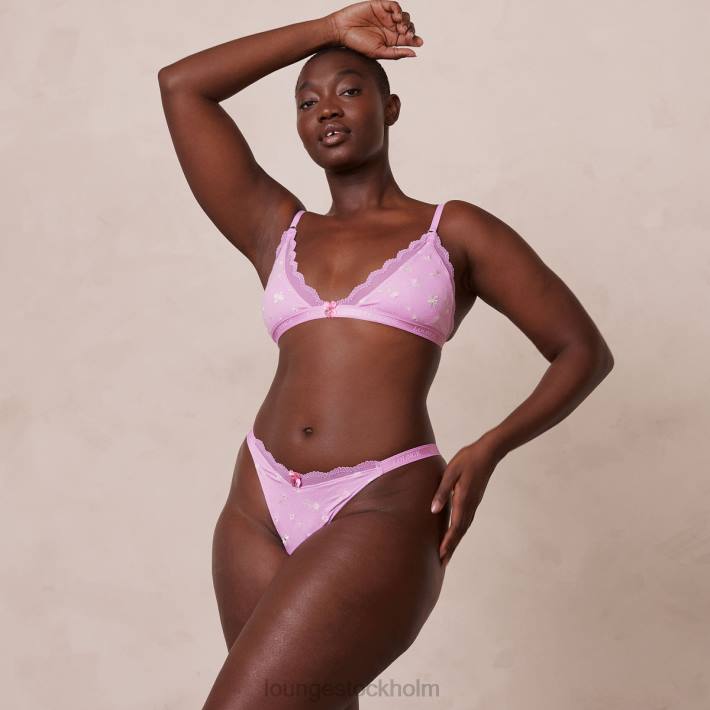 Lounge kvinnor lavendel rosa underkläder FP6J227 ribbad blommig triangel-bh & stringtrosa/trosa