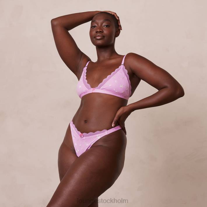 Lounge kvinnor lavendel rosa underkläder FP6J227 ribbad blommig triangel-bh & stringtrosa/trosa