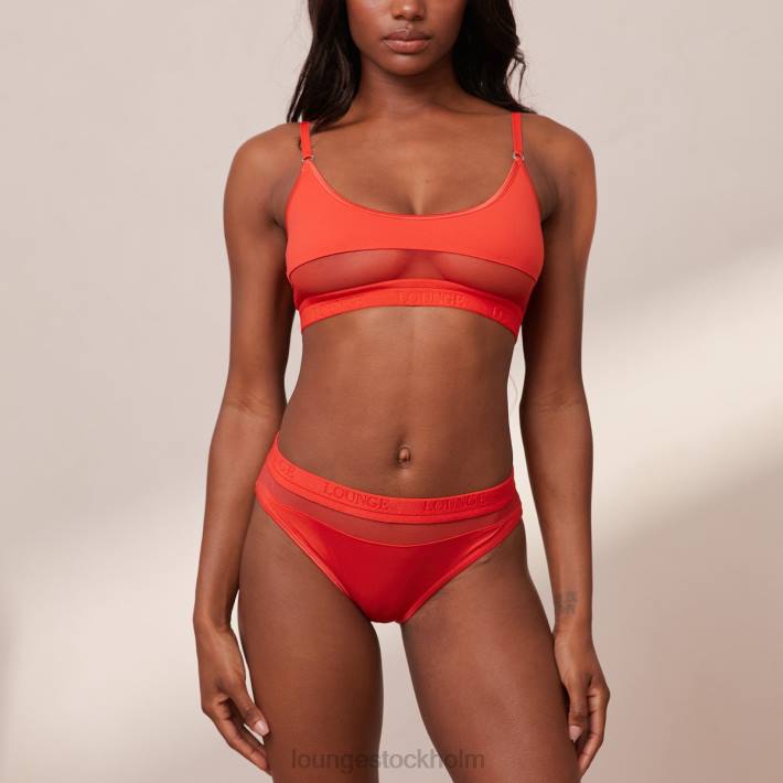 Lounge kvinnor röd underkläder FP6J197 mesh bh & stringtrosa/trosa set