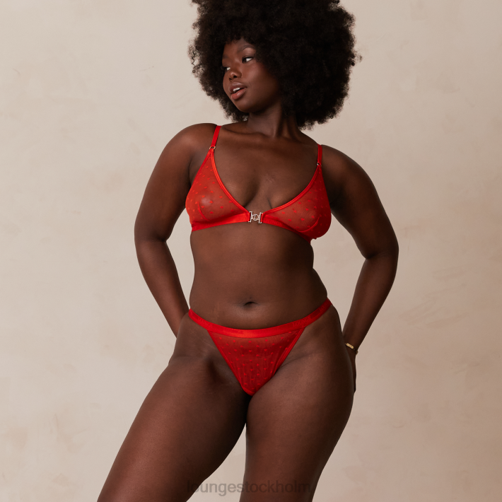 Lounge kvinnor röd underkläder FP6J200 love heart mesh triangel behå & stringtrosa/kalsonger set