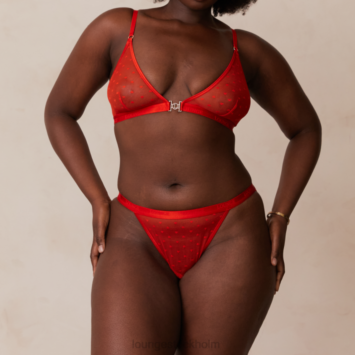 Lounge kvinnor röd underkläder FP6J200 love heart mesh triangel behå & stringtrosa/kalsonger set
