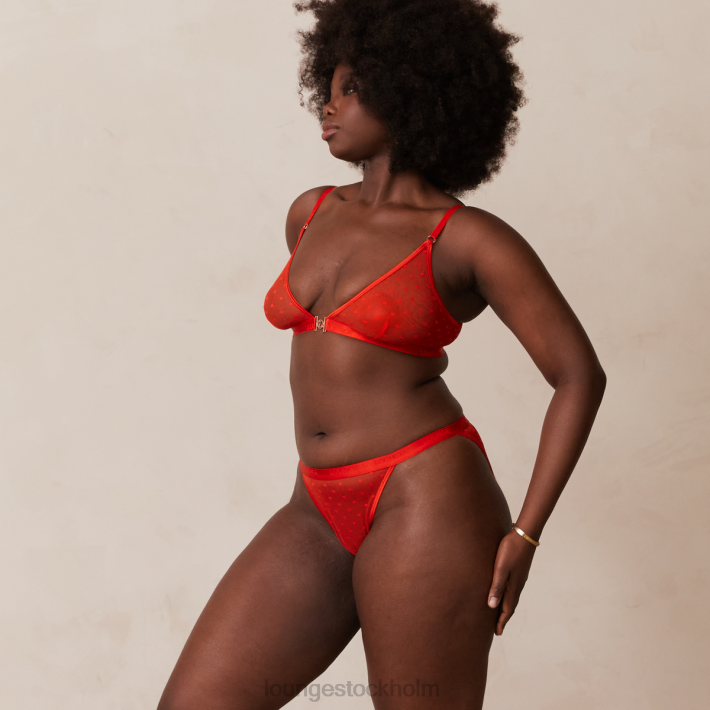 Lounge kvinnor röd underkläder FP6J200 love heart mesh triangel behå & stringtrosa/kalsonger set