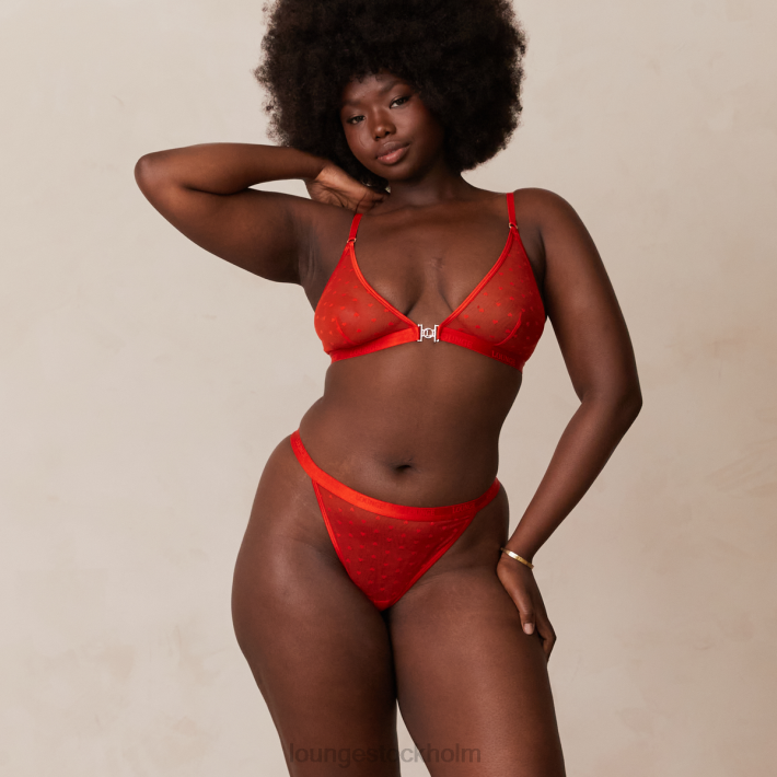 Lounge kvinnor röd underkläder FP6J200 love heart mesh triangel behå & stringtrosa/kalsonger set