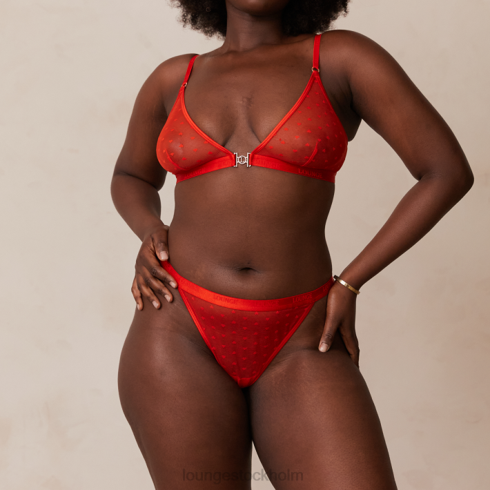 Lounge kvinnor röd underkläder FP6J200 love heart mesh triangel behå & stringtrosa/kalsonger set