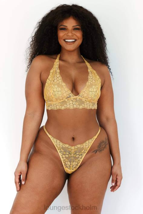 Lounge kvinnor senap underkläder FP6J222 spets triangel BH & stringtrosa/kalsonger set