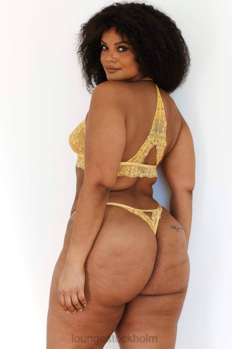 Lounge kvinnor senap underkläder FP6J222 spets triangel BH & stringtrosa/kalsonger set