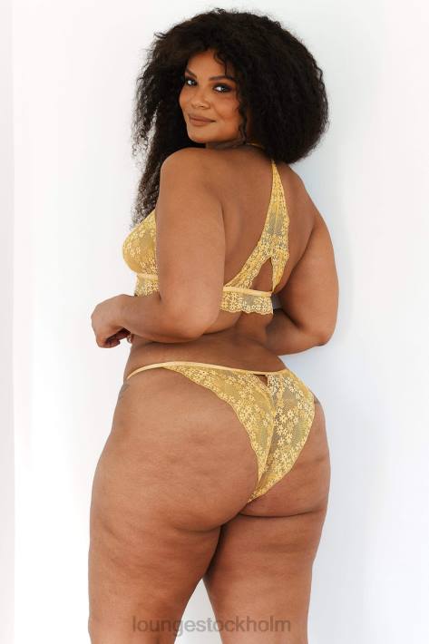 Lounge kvinnor senap underkläder FP6J222 spets triangel BH & stringtrosa/kalsonger set