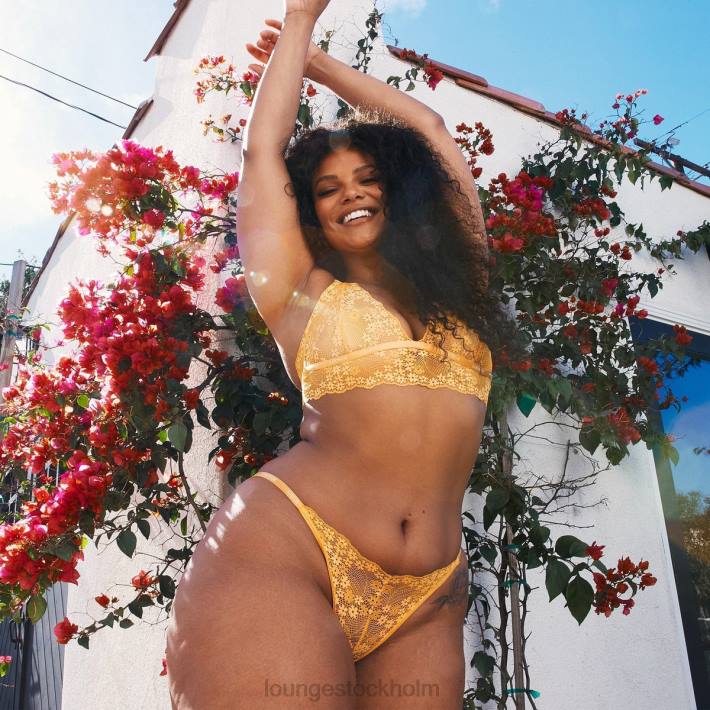 Lounge kvinnor senap underkläder FP6J222 spets triangel BH & stringtrosa/kalsonger set