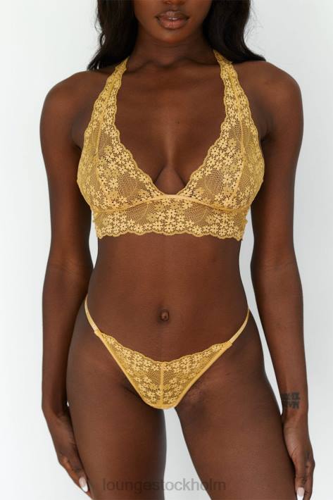 Lounge kvinnor senap underkläder FP6J222 spets triangel BH & stringtrosa/kalsonger set