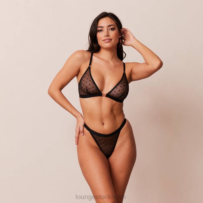 Lounge kvinnor svart underkläder FP6J192 love heart mesh triangel behå & stringtrosa/kalsonger set