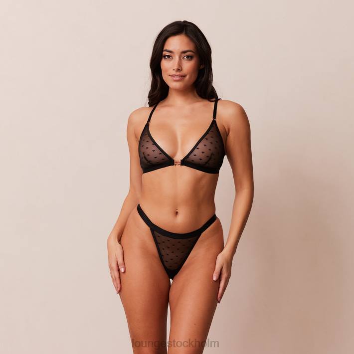 Lounge kvinnor svart underkläder FP6J192 love heart mesh triangel behå & stringtrosa/kalsonger set