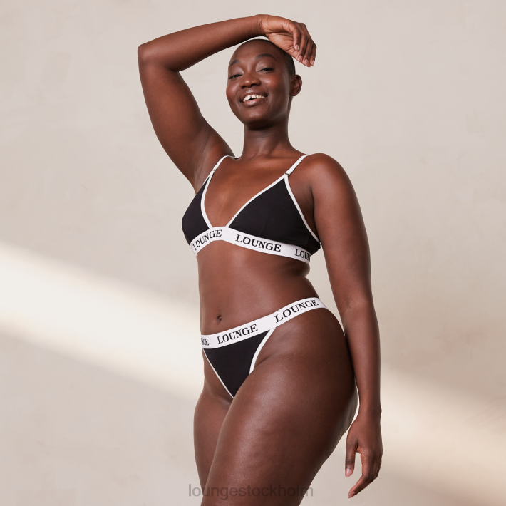 Lounge kvinnor svart underkläder FP6J195 bambu triangel bh & stringtrosa/kalsonger set