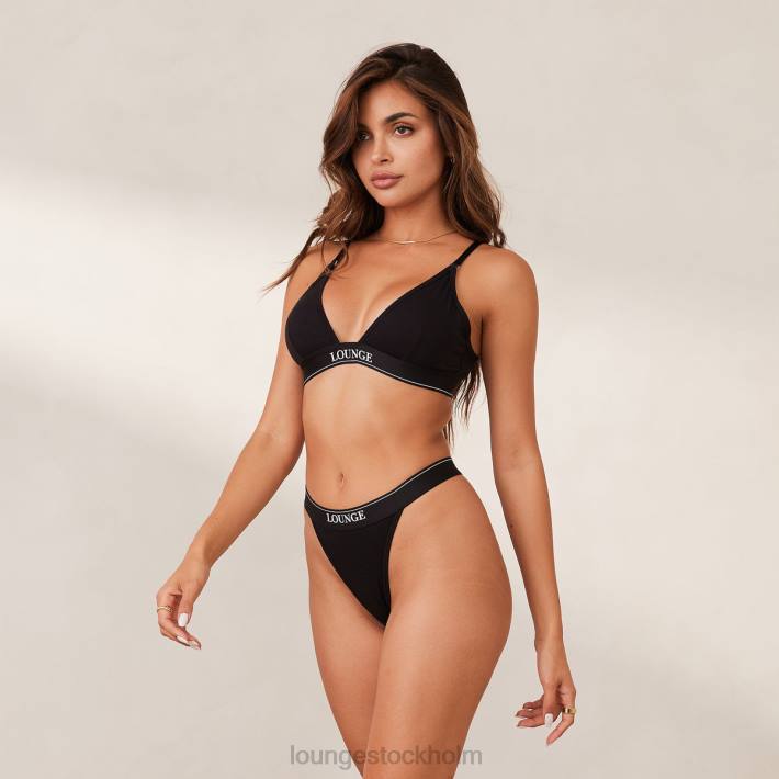 Lounge kvinnor svart underkläder FP6J203 bambu minimal triangel bh & stringtrosa/trosa set