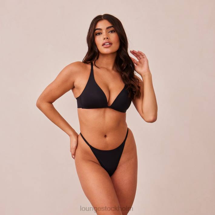 Lounge kvinnor svart underkläder FP6J226 lätt t-shirt med t-shirt utan tråd och stringtrosa/kalsonger