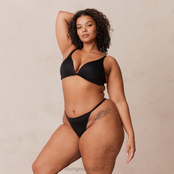 Lounge kvinnor svart underkläder FP6J226 lätt t-shirt med t-shirt utan tråd och stringtrosa/kalsonger