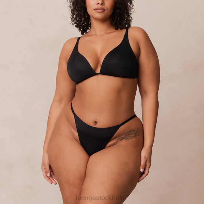 Lounge kvinnor svart underkläder FP6J226 lätt t-shirt med t-shirt utan tråd och stringtrosa/kalsonger