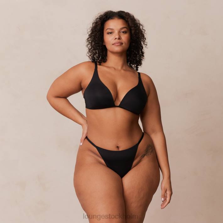 Lounge kvinnor svart underkläder FP6J226 lätt t-shirt med t-shirt utan tråd och stringtrosa/kalsonger