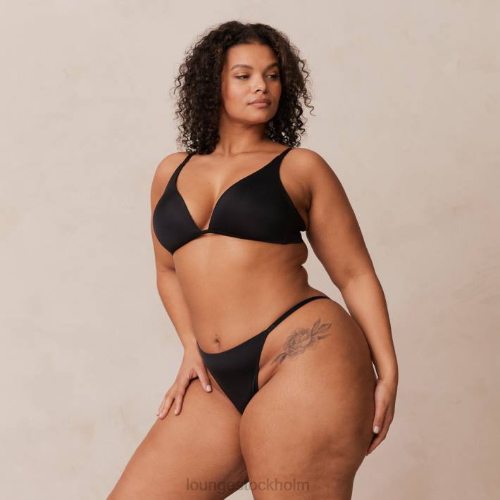 Lounge kvinnor svart underkläder FP6J226 lätt t-shirt med t-shirt utan tråd och stringtrosa/kalsonger