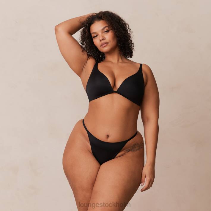 Lounge kvinnor svart underkläder FP6J226 lätt t-shirt med t-shirt utan tråd och stringtrosa/kalsonger