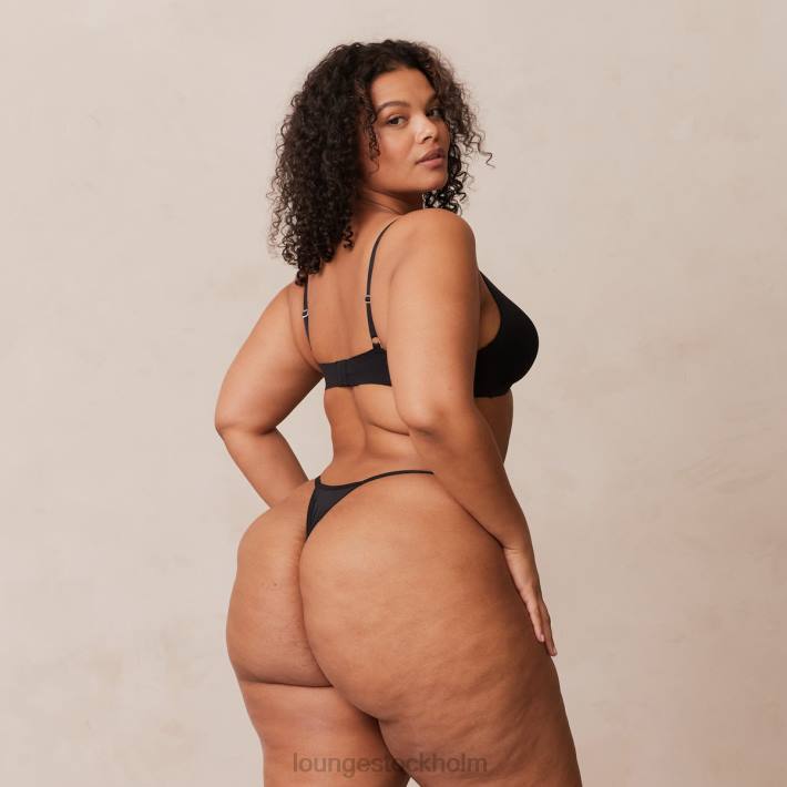 Lounge kvinnor svart underkläder FP6J226 lätt t-shirt med t-shirt utan tråd och stringtrosa/kalsonger