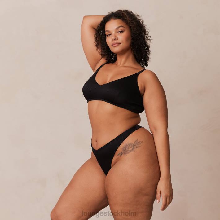 Lounge kvinnor svart underkläder FP6J233 ribbad triangel-bh & stringtrosa/trosa