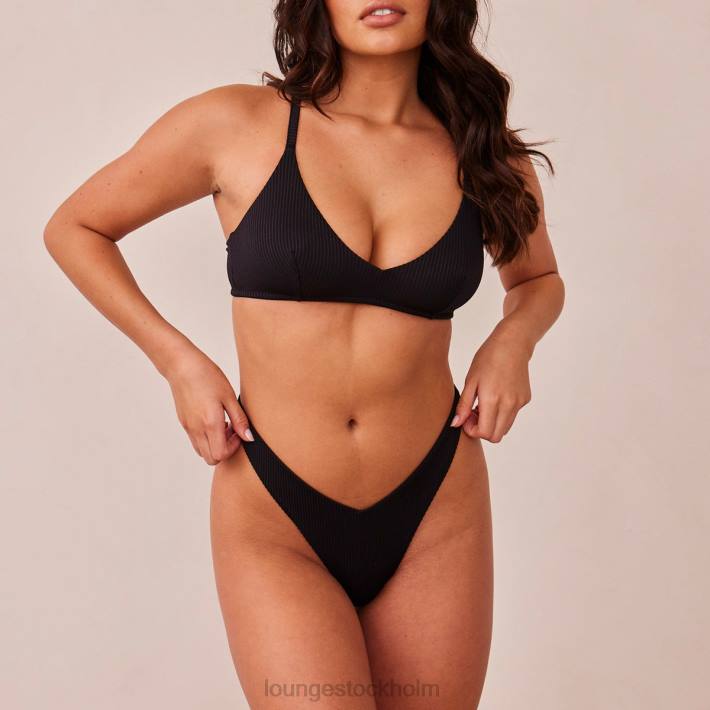 Lounge kvinnor svart underkläder FP6J233 ribbad triangel-bh & stringtrosa/trosa