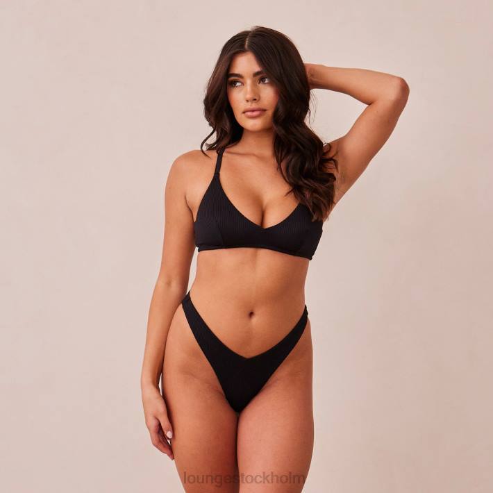 Lounge kvinnor svart underkläder FP6J233 ribbad triangel-bh & stringtrosa/trosa