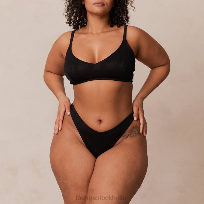 Lounge kvinnor svart underkläder FP6J233 ribbad triangel-bh & stringtrosa/trosa